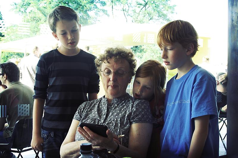 Grandma teaching the children