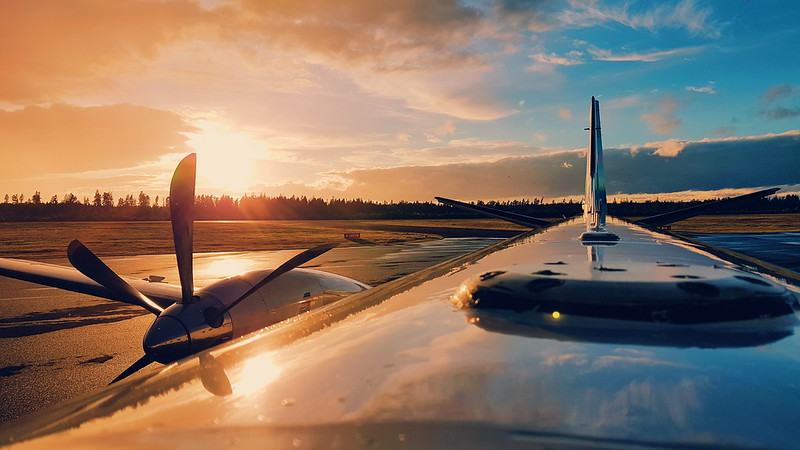 Sunset behind an airplane
