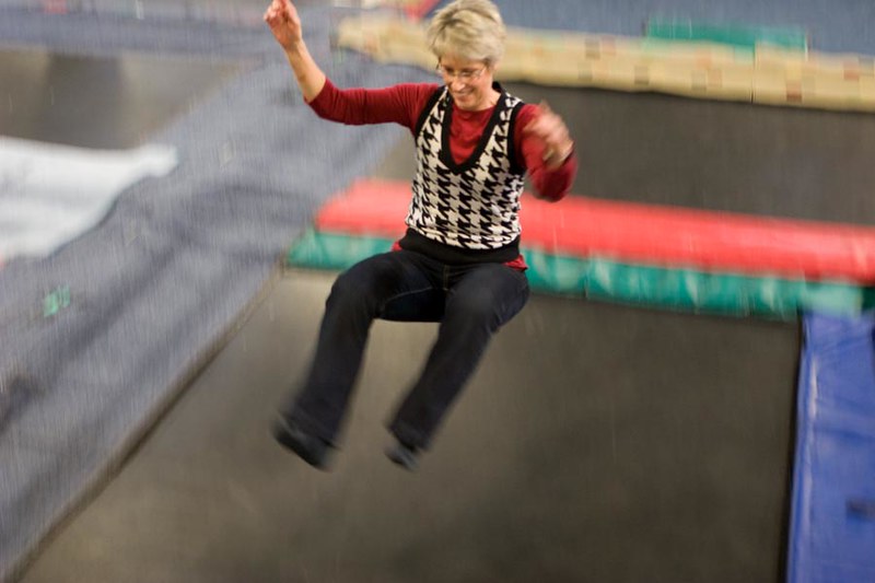 Grandma on a trampoline