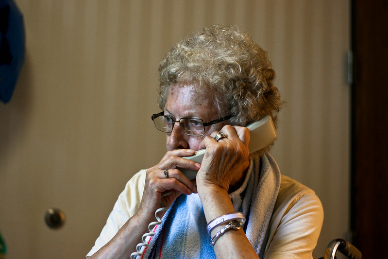 Grandmother using a telephone