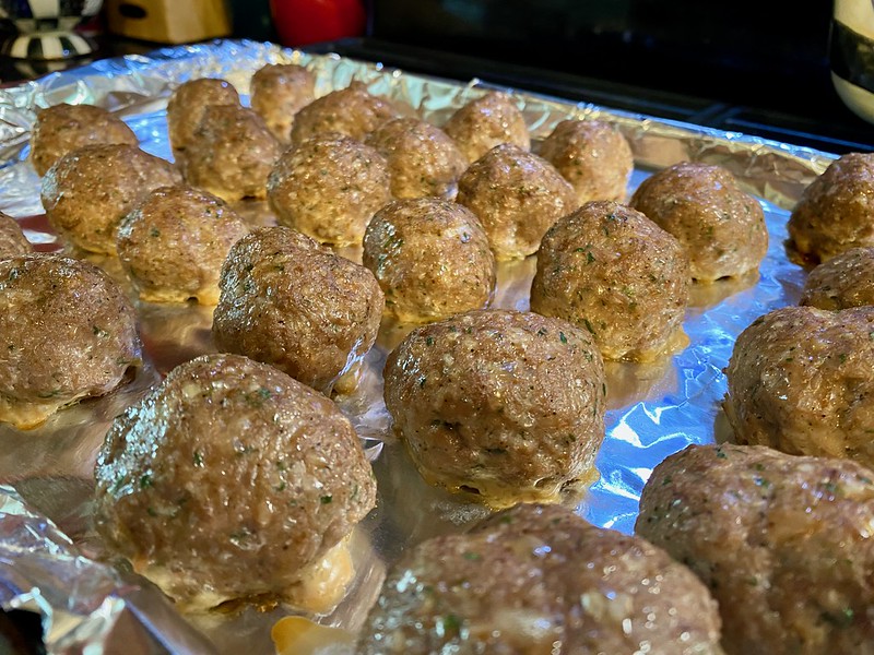 Meatballs on aluminum foil