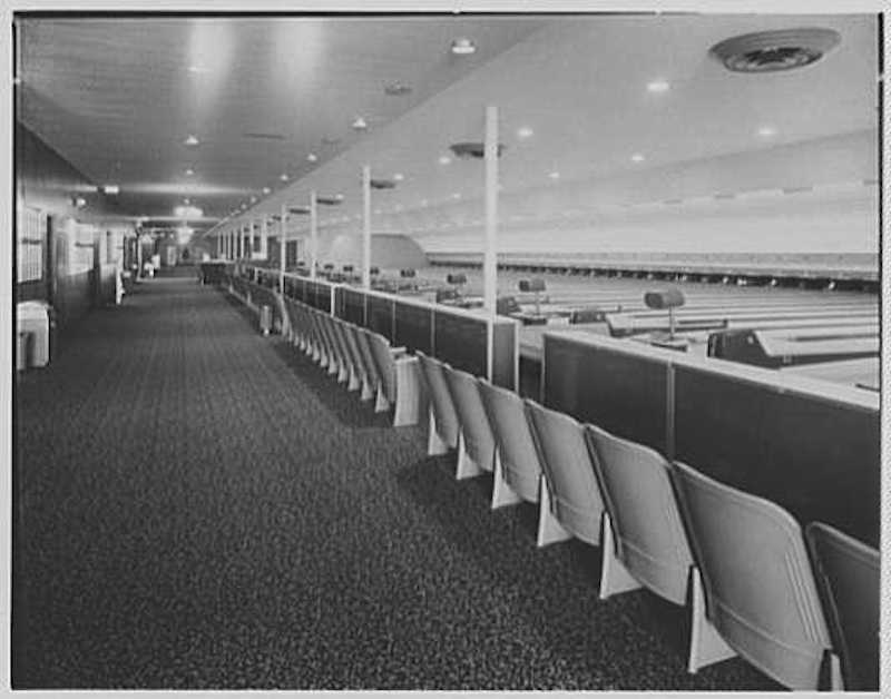 Century Bowling Alley, Wall St., Huntington, Long Island, New York. General view of alley intermediary roll film