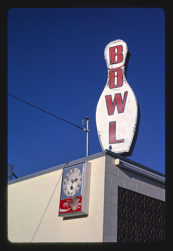 Liberty Lanes Bowling sign, Broadway & Russell Street, Missoula, Montana digital file from original color transparency