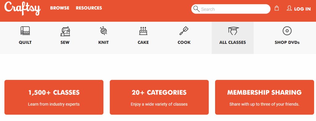 Screenshot of the website Craftsy