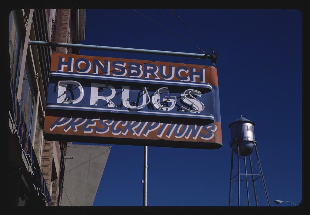 Hornsbruch Drug Store sign. 1979. 