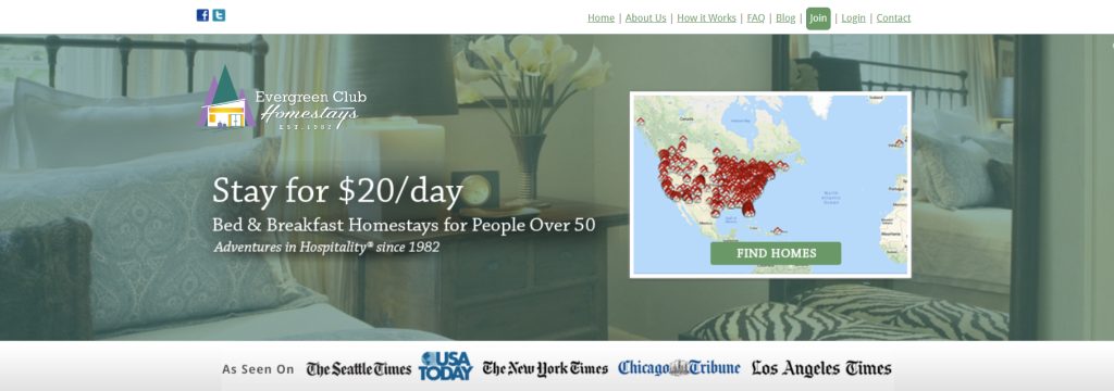 Screenshot of the website Evergreen Club