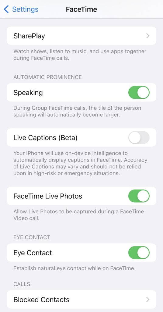 Facetime iPhone Settings