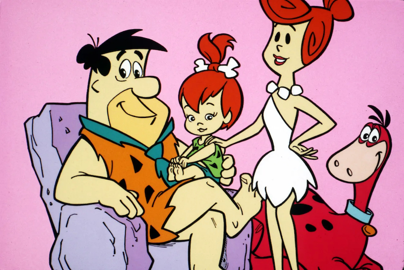 Fred, Pebbles, Wilma, and Dino of the Flintstones