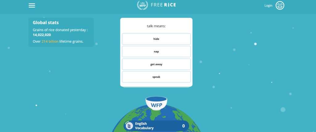 Screenshot of the website Freerice