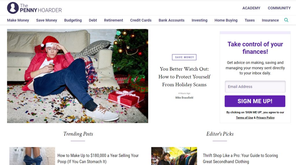 Screenshot of the website The Penny Hoarder