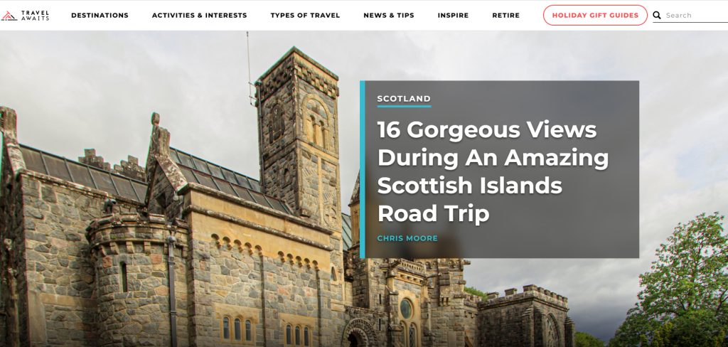 Screenshot of the website TravelAwaits