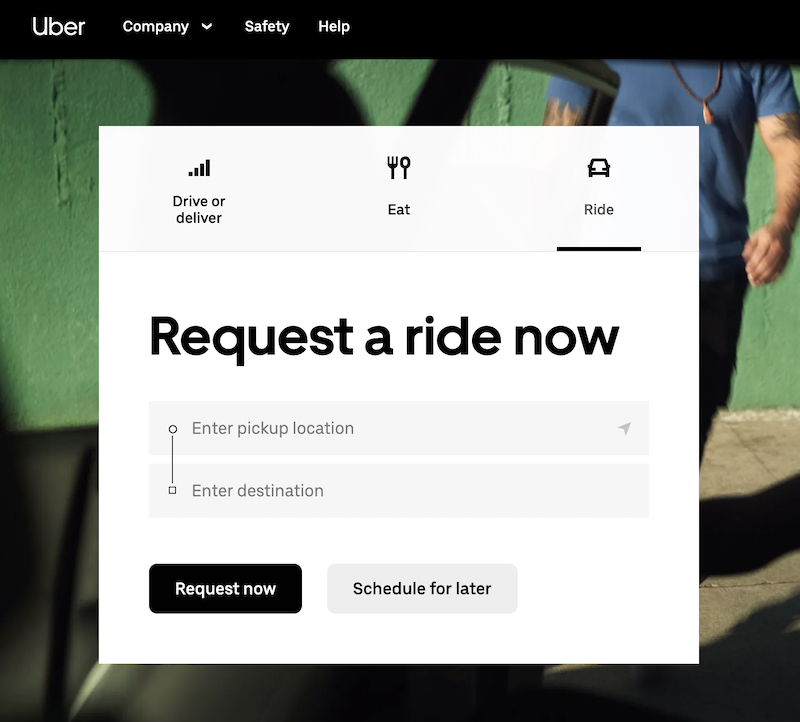 Uber home page image