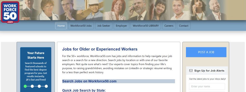 Screenshot of the website Work Force 50