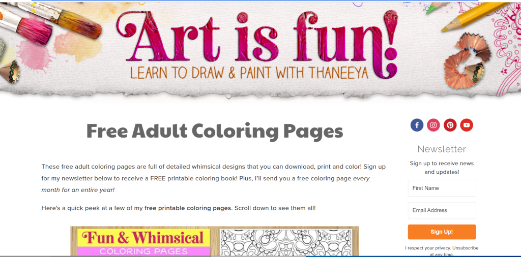 Art Is Fun adult coloring pages website image
